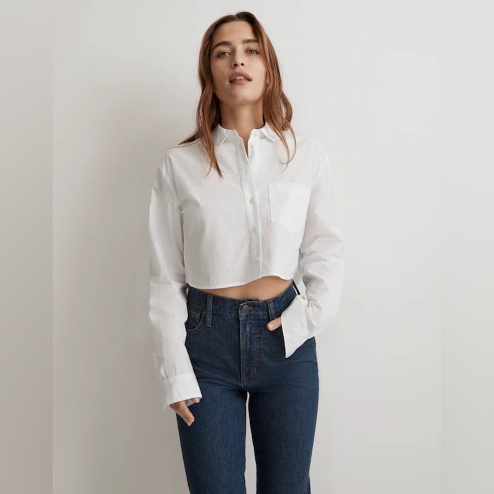 J Crew Poplin Oversized Supercrop Ex-Boyfriend Shirt NJ613
